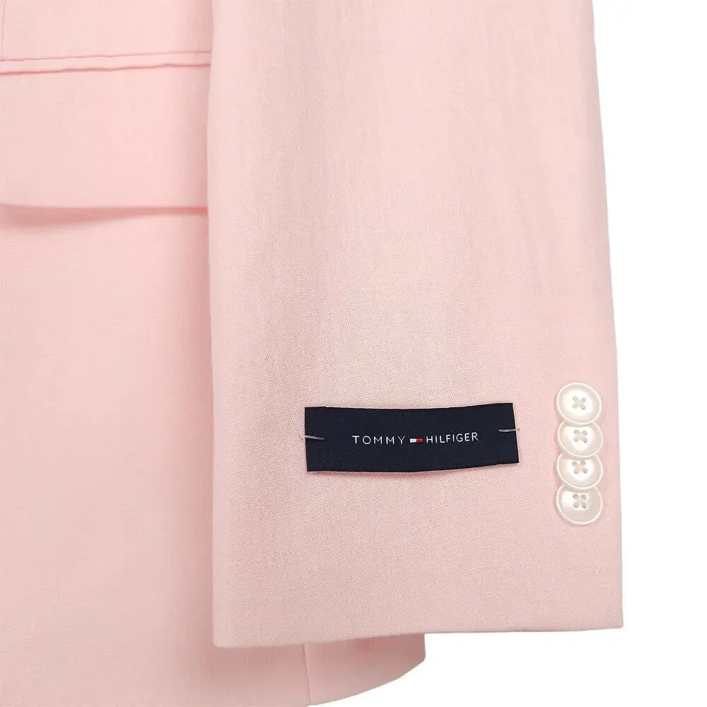 Tommy Hilfiger Mens Modern Fit Sport Coat 48R Pink Solid Linen Cotton Blend NWT